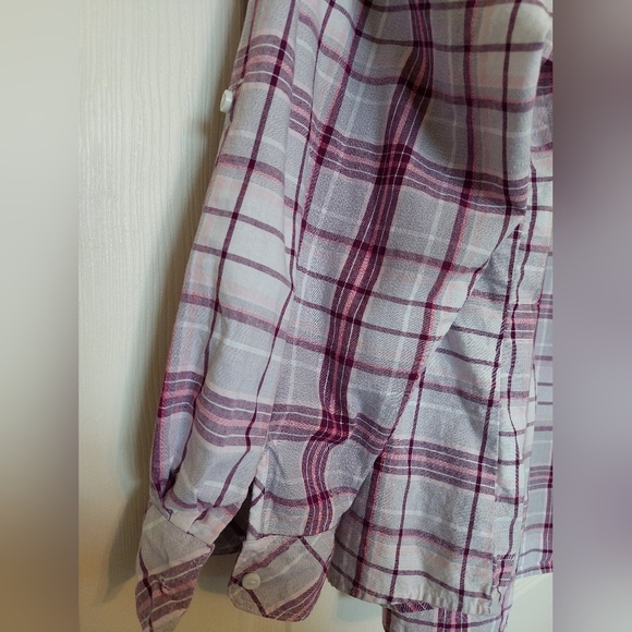 Lee Riders Womans 3X Plaid Top Long Sleeve Roll Tab 3/4 Sleeve Purple Gray - Picture 12 of 15